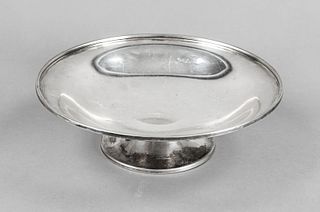 Round top bowl, German, 20th century, silver 800/000, trumpet-shaped stand, flat smooth top bowl, Ø 28 cm, ca. 683 g