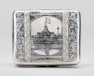 Cigarette case, hallmarked Russia, c. 1890, assay mark probably A. Romanov, Moscow, MZ probably Alexander Egorov (1868-1897, Moscow), silver 84 zolotn