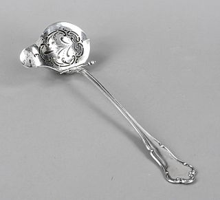 Punschkelle, German, around 1900, jeweler's mark, Carl Becker, silver 800/000, gilding inside, fitting curved handle end, ladle with hinged hinged lid