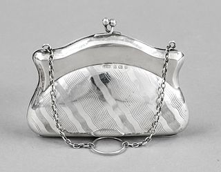 Purse, England, 1919, maker's mark F. D. Long, Birmingham, sterling silver 925/000, curved shape, wall with stripe engraving decoration, interior part