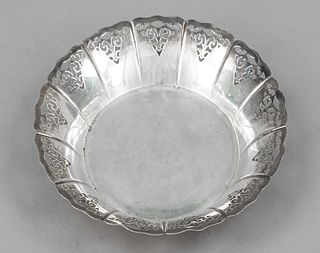 Round breakthrough bowl, German, 2nd half of 20th century, maker's mark F. W. Quist, Esslingen, silver 835/000, smooth mirror, passively curved rim, f