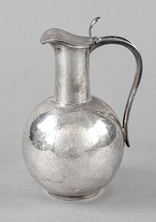 Jug, German, 20th century, maker's mark Gebr. Deyhle, Schwäbisch Gmünd, silver 835/000, round stand, spherical body, slender neck, hinged hinged lid, 