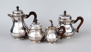 Four-piece coffee and tea centerpiece, France, c. 1900, maker's mark Emile Puiforcat, Paris, silver 950/000, some with interior gilding, each on a cir