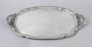 Large tray, hallmarked Russia, city mark St. Petersburg, BZ, 1855, maker's mark AS, silver 84 zolotniki (875/000), matching curved form, the rim profi
