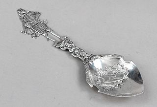 Ornamental spoon, German, around 1900, maker's mark Adolf Mayer, Frankfurt am Main, silver 800/000, curved spoon with ornamental relief decoration, ha