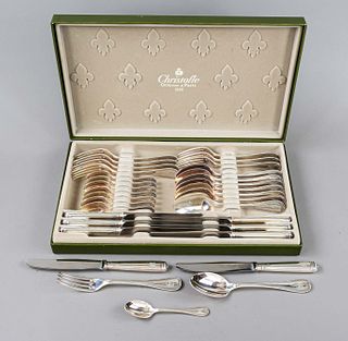 Cutlery for eight persons, France, 2nd half of 20th century, master mark Christofle, Paris, plated, model Malmaison, with monogram, 8 forks, knives, d