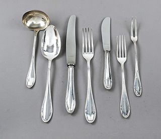 Remaining cutlery, German, 20th c., maker's mark Koch & Bergfeld, Bremen, silver 800/000, curved, profiled handles, 4 dinner and 5 dessert knives, 4 d