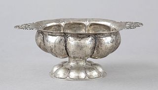Oval brandy bowl, Sweden, 1929, maker's mark CH, silver 830/000, oval domed and bossed stand, matching curved bossed body with side applied openwork h