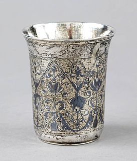 Goblet, hallmarked Russia, 19th century, Moscow city mark, chased BZ and MZ, silver 84 zolotniki (875/000), gilding inside, round stand, straight body