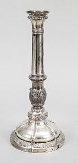 Candlestick, probably German, end of 19th century, marked Bührer, silver 13 soldered (812,5/000), round domed stand, shaft at the lower base in vase s