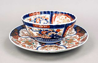 Imari enrichment bowl, Japan, Arita, Meiji period(1868-1912), 19th century, porcelain with polychrome painting, ornamental decoration of lush flower b