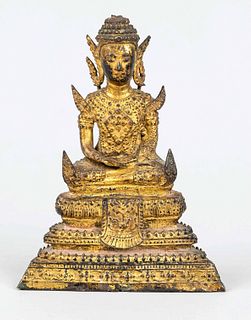 Buddha Shakyamuni, Thailand, c. 1900, bronze with gold paint, the historical Buddha Siddharta Gautama in meditation posture(skrt. dhyana-mudra/padmasa