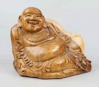 Big-bellied Buddha hardwood, probably Indonesia or Malaysia, 20th c., carved and polished wood in the shape of the budai, 55x44cm