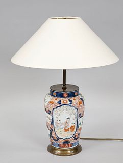 Imari lamp, Japan, Meiji period(1868-1912), 19th c., porcelain vase with polychrome glaze decoration of flowers and picture fields with children under