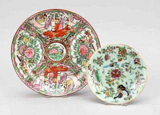 Plate duo Canton ware, China, Qing dynasty(1644-1912), 19th c., Macau and Canton; once porcelain plate famille rose with glaze, enamel colors and gold