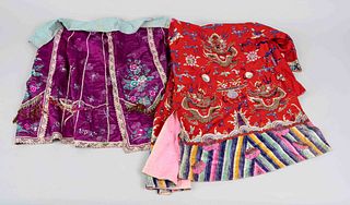 Rare Manchurian palace lady's robe(chin. manfu), China, Qing dynasty(1644-1912), 19th century, red cotton and purple silk, complete Qing period clothi