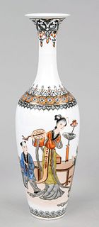 Eggshell porcelain vase, China, Jingdezhen, 20th c., wafer-thin eggshell porcelain with polychrome glaze decoration of boys and fairy-like palace ladi