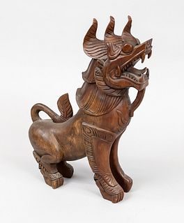 Thai guardian lion, probably Thailand, 20th century, hardwood carving, h 53cm