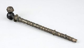 Opium pipe, China, 19th/20th century, opium pipe with metal decoration, l 37cm