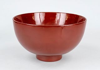 Japanese red lacquer bowl, Edo period(1603-1868) around 1800 or later, wooden body overlaid with red lacquer, polished, traces of use due to age, h 15