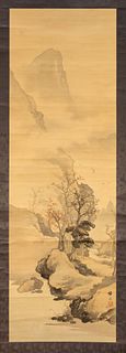 Baikoku(=Ninchoji/Seison,1805-1877), ''Migration of birds in the autumn mountains'', Japan, hanging scroll, ink and light colors on silk, above the wa