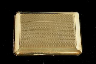 Mappin & Webb gold card case with  engine turned decoration,  siding action, 9 ct  London 1927, internal engraved letter H be
