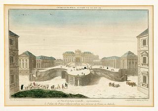 French peep-sheet c. 1780, ''Le Palais du Prince Schwarzenberg'', col. copperplate engraving with french border, 27 x 40 cm, framed behind glass and p