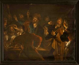 Dutch genre painter of the 17th century, ''The False Players'', large composition with light direction in the style of the Utrecht Caravaggists, oil o