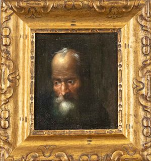 Anonymous 18th century artist, small tronie of a bearded old man, oil on wood, unsigned, 12.5 x 10.5 cm, framed 20.5 x 18 cm