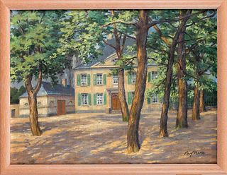 Carl Nonn (1876-1949), painter from Bonn who studied in DÃ¼sseldorf. View of the Rhine villa Ernst-Moritz-Arndt-Haus, oil on canvas over hardboard, si