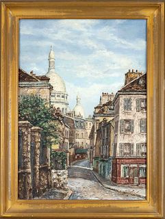 signed Mafert, 1st half 20th century, street scene on Montmartre with the SacrÃ©-Cour in the background, oil on canvas, signed lower right, 65 x 47 cm