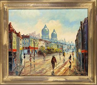 Claude Montier, French veduta painter 1st h. 20th c., Parisian street scene, oil on canvas, signed & place-noted ''Paris'' lower right, 50 x 60 cm, fr