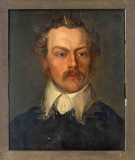 Oehme, 1st half 19th c., portrait of an officer with lace collar, oil on wood, unsigned, on the reverse inscribed by hand on an old label ''Oehme Port