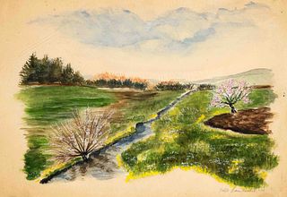 Paula Spannnknebel, German painter and illustrator 1st half to mid 20th century, mixed lot of 100 watercolors with gouache on paper. Landscape depicti