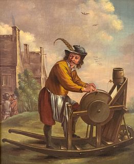 David Teniers (1610-1690), copy after, ''The Knife Grinder'', side-inverted copy around 1900 after the original in the Louvre, oil on wood, unsigned, 