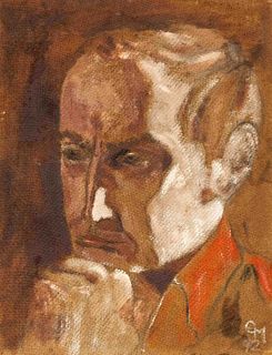 Monogramist EM, 1st half 20th c., portrait study of a man (Putin lookalike) with red collar, oil on hardboard, monogrammed and dated (19)42 lower righ