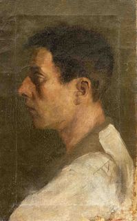 Anonymous painter around 1900, study of a young man in profile, oil on canvas, unsigned, rubbed, 43 x 27 cm
