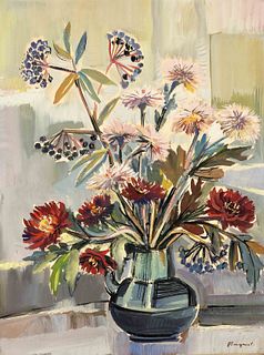 Hans Pluquet (1903-1981), artist working in Bremen. Set of 7 flower still lifes, watercolor and gouache on paper, each signed by hand, one behind pass