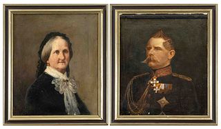 19th century portrait painter, pair of portraits: Royal Prussian Major General Friedrich Karl Alexander von Rohrscheidt (1808-1881), and his wife Emma