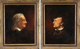 signed Hann (?), portrait painter end of 19th century, pair of portraits of composers Richard Wagner and Franz Liszt, oil on canvas, each indistinctly