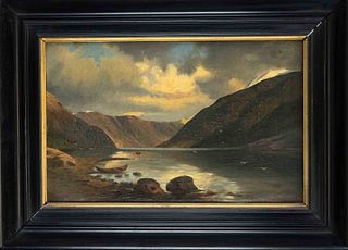 Anonymous painter late 19th c., view of a Norwegian fjord, oil on canvas, unsigned, craquelÃ©, 25 x 38 cm, framed 45 x 58 cm