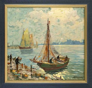 H. Clausen, i.e. Johannes Harders (1871-1950), Fisherman in the harbor, oil on canvas, signed lower right ''H. Clausen'', 47 x 54 cm, framed 56 x 59 c