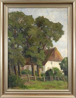 G. Klose, tree-lined farmhouse, oil on canvas, signed lower left G. Klose, possibly Gertrud Klose, a patch with retouching, 86 x 63 cm, framed 100 x 7