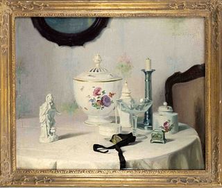 Paul Walter Erhardt (1872-1959), Still Life with Glass and Porcelain, oil on canvas, signed upper right, 60 x 75 cm, framed 72 x 87 cm