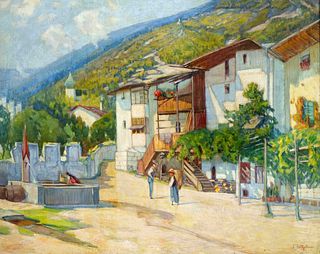Franz Kortejohann (1864-1936), Bavarian village idyll in summer, oil on canvas, signed lower right, 90 x 113 cm, framed 105 x 128 cm
