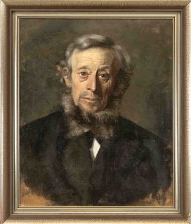 Anonymous portrait painter of the 19th century, portrait study of a bearded man en face, oil on cardboard, residual dating ''28...'' at upper right, r