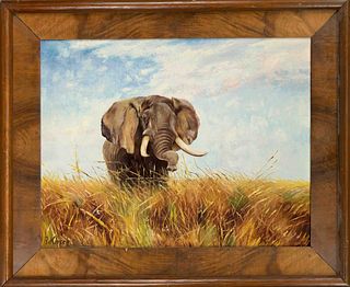 A. Kirsch, 1st half of 20th century, Elephant in the Savannah, oil on canvas, signed lower left, paint chipped, 55 x 71 cm, framed 73 x 90 cm