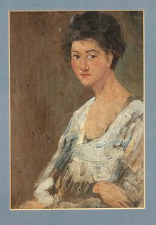 Anonymous artist 1st half 20th century, bust portrait of a young woman, oil on panel, unsigned, on verso another portrait of a lady, 21 x 14 cm, frame