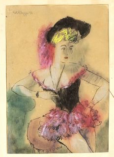 Erhard Klepper (1906-1980), Dancer in pink tutu, pastel and gouache over pen and ink on paper, signed and dated (19)46 at upper left, 27 x 19 cm, behi