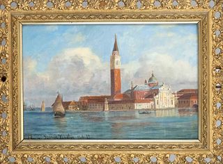 Unidentified veduta painter end of 19th century, view of Venice, oil on panel, bottom left indistinctly signed and inscribed ''Venice 11.6.(18)79'', 2